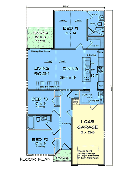 Cottage, Craftsman, Traditional House Plan 102903 with 3 Beds, 2 Baths, 1 Car Garage First Level Plan