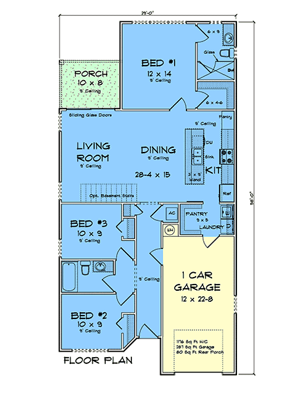Contemporary, Modern House Plan 102904 with 3 Beds, 2 Baths, 1 Car Garage First Level Plan