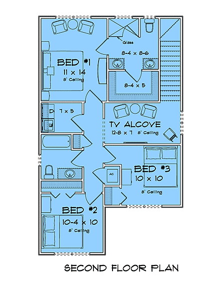 Cottage, Country, Craftsman, Traditional House Plan 102906 with 3 Beds, 3 Baths, 1 Car Garage Second Level Plan