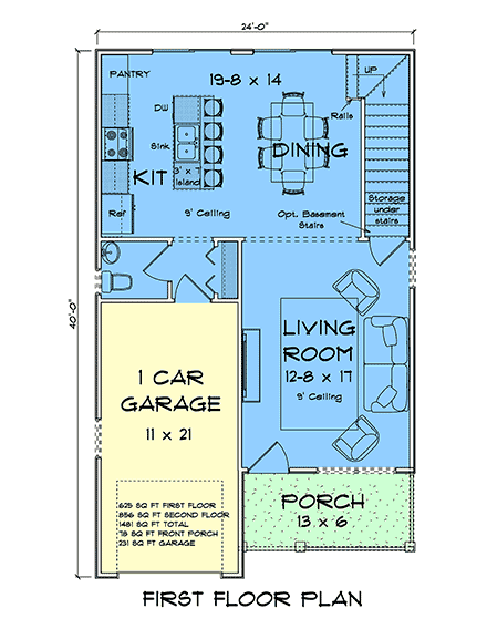 Modern House Plan 102907 with 3 Beds, 3 Baths, 1 Car Garage First Level Plan