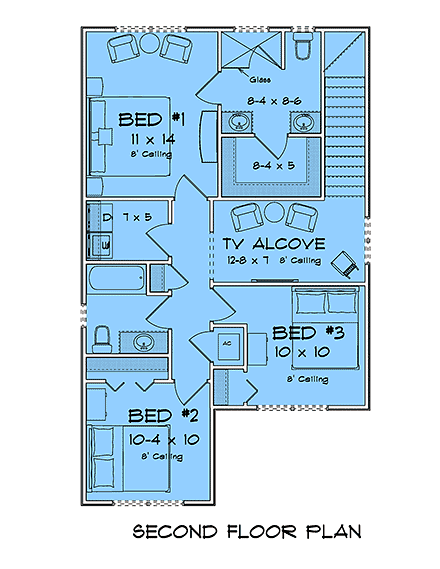 Modern House Plan 102907 with 3 Beds, 3 Baths, 1 Car Garage Second Level Plan
