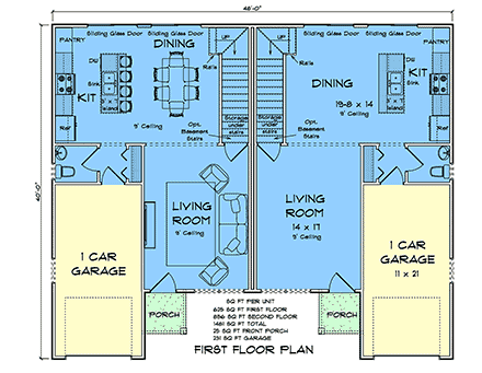 Traditional Multi-Family Plan 102908 with 6 Beds, 6 Baths, 2 Car Garage First Level Plan