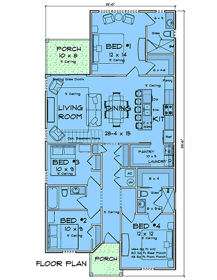 Modern, Ranch House Plan 102910 with 4 Beds, 3 Baths First Level Plan