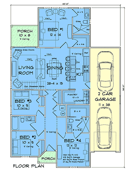 Cottage, Ranch, Traditional House Plan 102911 with 4 Beds, 3 Baths, 2 Car Garage First Level Plan