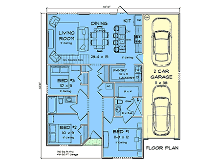 Craftsman, Modern House Plan 102914 with 3 Beds, 2 Baths, 2 Car Garage First Level Plan