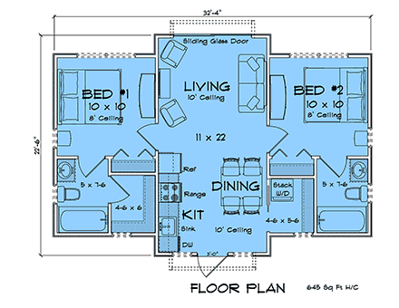 Cottage, Ranch House Plan 102915 with 2 Beds, 2 Baths First Level Plan