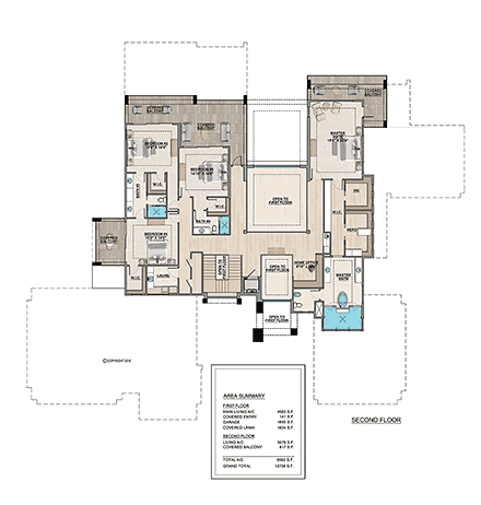 Florida, Modern House Plan 103000 with 6 Beds, 7 Baths, 4 Car Garage Second Level Plan