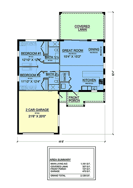 Florida, Modern House Plan 103002 with 2 Beds, 2 Baths, 2 Car Garage First Level Plan