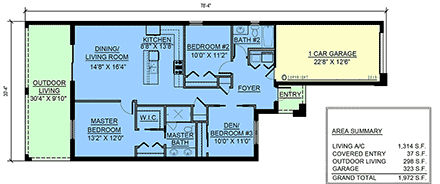Contemporary, Florida House Plan 103003 with 3 Beds, 2 Baths, 1 Car Garage First Level Plan