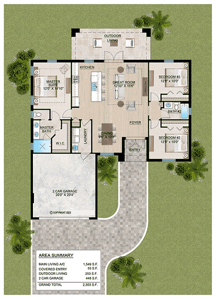 Traditional House Plan 103004 with 3 Beds, 2 Baths, 2 Car Garage First Level Plan