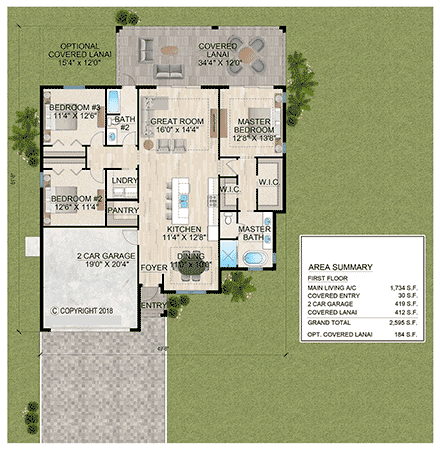 Contemporary, Traditional House Plan 103005 with 3 Beds, 2 Baths, 2 Car Garage First Level Plan