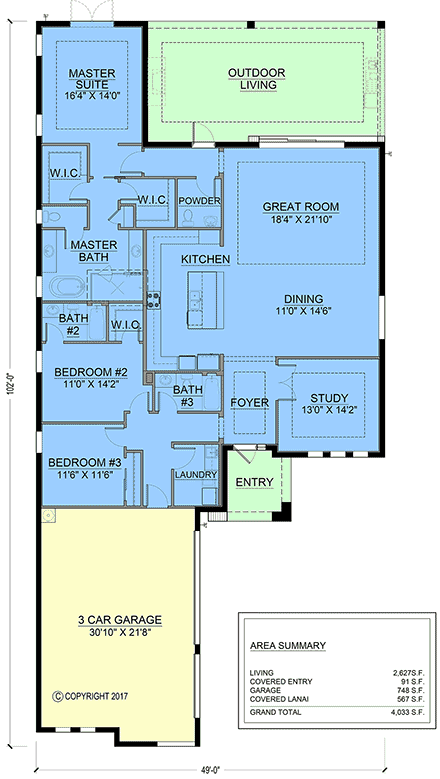 Modern House Plan 103010 with 3 Beds, 4 Baths, 3 Car Garage First Level Plan