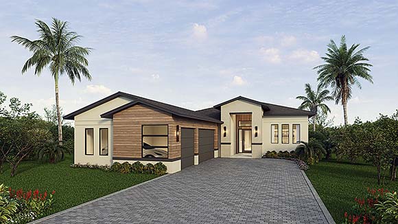 Modern House Plan 103010 with 3 Beds, 4 Baths, 3 Car Garage Elevation