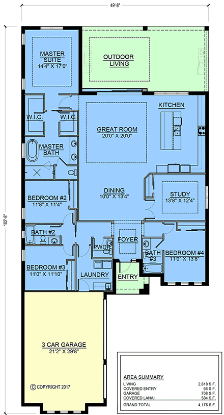 Modern House Plan 103012 with 4 Beds, 4 Baths, 3 Car Garage First Level Plan