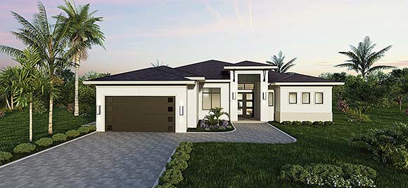 Coastal, Contemporary, Florida, Modern House Plan 103014 with 4 Beds, 5 Baths, 2 Car Garage Elevation