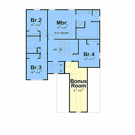 Contemporary, Farmhouse, Traditional House Plan 103101 with 4 Beds, 4 Baths, 2 Car Garage Second Level Plan
