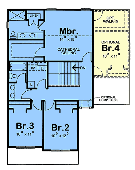 Contemporary, Country, Farmhouse House Plan 103102 with 3 Beds, 3 Baths, 2 Car Garage Second Level Plan