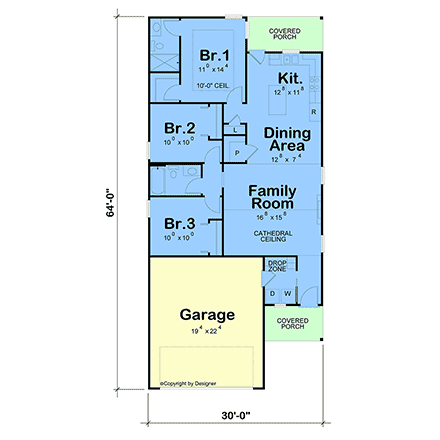 Cottage, Country, Craftsman, Farmhouse, Traditional House Plan 103104 with 3 Beds, 2 Baths, 2 Car Garage First Level Plan