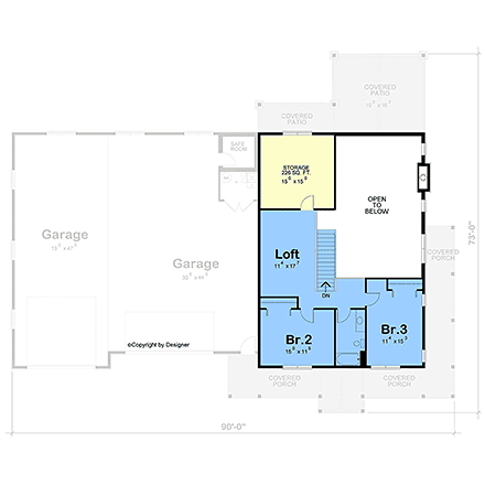 Barndominium, Country, Craftsman, Farmhouse House Plan 103105 with 3 Beds, 3 Baths, 3 Car Garage Second Level Plan