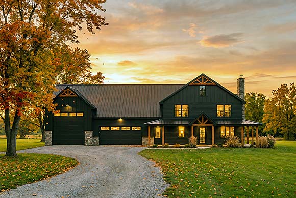 Barndominium, Country, Craftsman, Farmhouse House Plan 103105 with 3 Beds, 3 Baths, 3 Car Garage Elevation