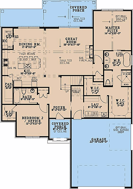 European House Plan 103202 with 4 Beds, 4 Baths, 2 Car Garage First Level Plan