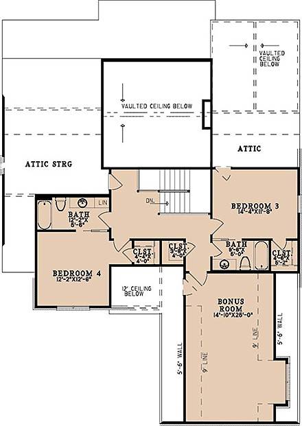 European House Plan 103202 with 4 Beds, 4 Baths, 2 Car Garage Second Level Plan