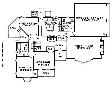 Contemporary, European, Retro, Tudor House Plan 10334 with 4 Beds, 4 Baths, 2 Car Garage First Level Plan