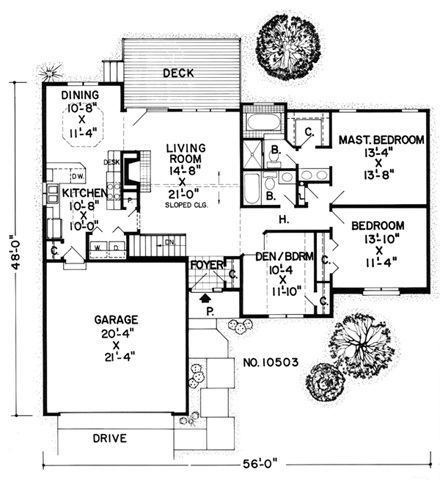 One-Story, Ranch, Traditional House Plan 10503 with 3 Beds, 2 Baths, 2 Car Garage First Level Plan