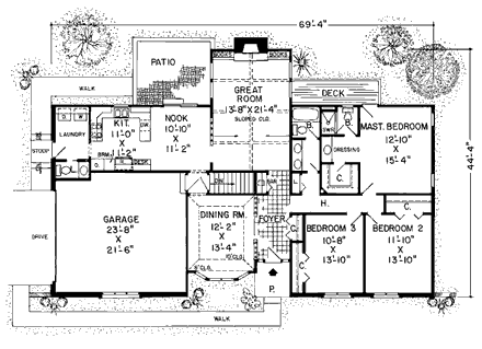 One-Story, Ranch, Retro, Traditional House Plan 10656 with 3 Beds, 3 Baths, 2 Car Garage First Level Plan