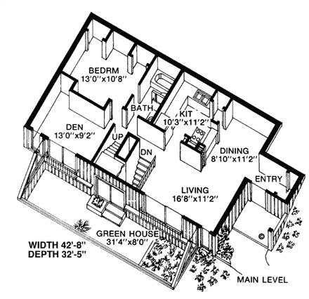 Contemporary, Earth Sheltered House Plan 19863 with 3 Beds, 2 Baths First Level Plan
