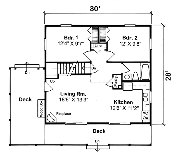Cabin, Cottage House Plan 20000 with 2 Beds, 1 Baths Level One