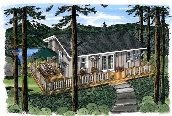 Cabin, Traditional House Plan 20003 with 3 Beds, 1 Baths Elevation