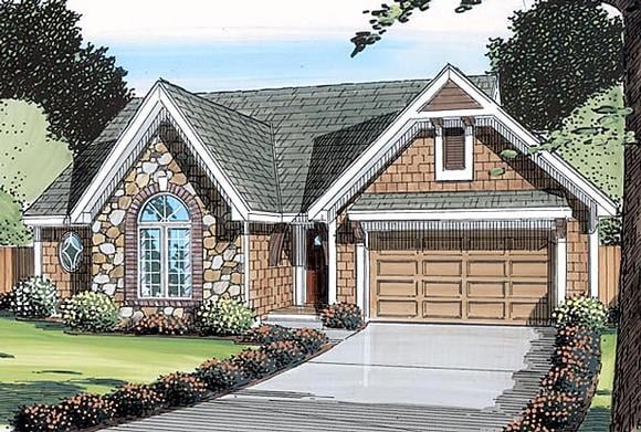 Bungalow, European, One-Story, Ranch, Traditional House Plan 20061 with 3 Beds, 2 Baths, 2 Car Garage Elevation