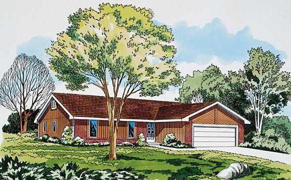 One-Story, Ranch, Retro, Traditional House Plan 20062 with 3 Beds, 2 Baths, 2 Car Garage Elevation