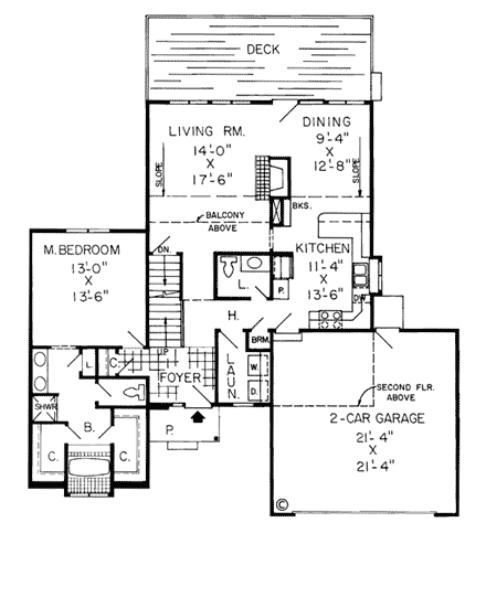 Traditional House Plan 20068 with 3 Beds, 3 Baths, 2 Car Garage First Level Plan