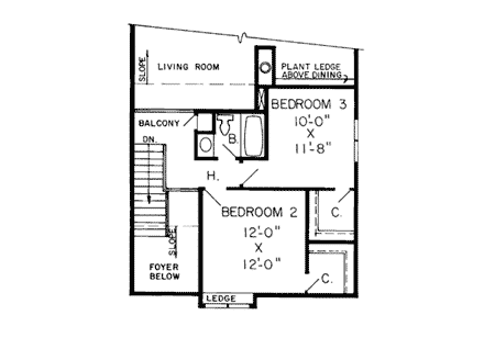 Traditional House Plan 20068 with 3 Beds, 3 Baths, 2 Car Garage Second Level Plan