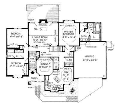 One-Story, Ranch, Traditional House Plan 20099 with 3 Beds, 3 Baths, 2 Car Garage First Level Plan