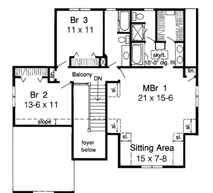 Traditional House Plan 20134 with 4 Beds, 3 Baths, 2 Car Garage Second Level Plan