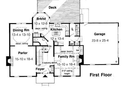 Colonial House Plan 20149 with 4 Beds, 3 Baths, 2 Car Garage First Level Plan