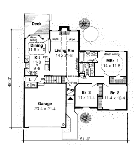 One-Story, Ranch, Traditional House Plan 20154 with 3 Beds, 2 Baths, 2 Car Garage First Level Plan
