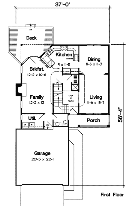 Bungalow, Country, Traditional House Plan 20219 with 4 Beds, 3 Baths, 2 Car Garage First Level Plan