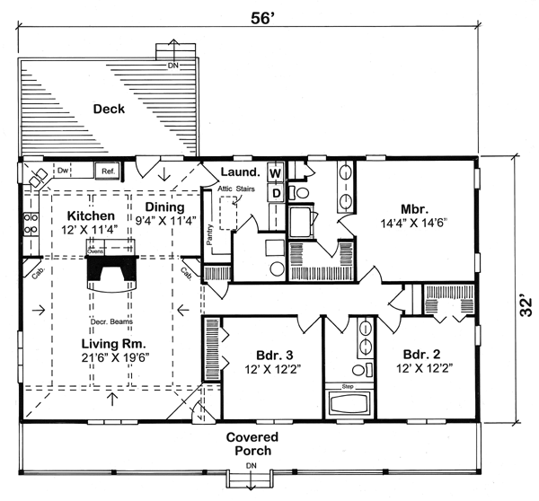 Country, Ranch, Traditional House Plan 20227 with 3 Beds, 2 Baths Level One