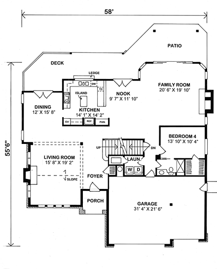 Craftsman, European House Plan 20229 with 4 Beds, 3 Baths, 3 Car Garage First Level Plan