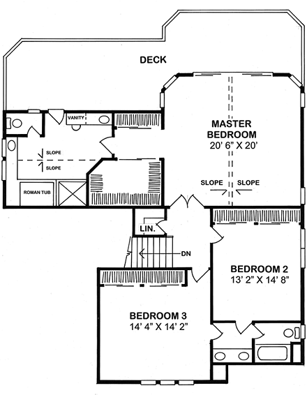 Craftsman, European House Plan 20229 with 4 Beds, 3 Baths, 3 Car Garage Second Level Plan