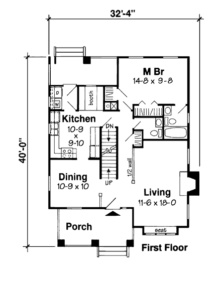 Bungalow, Craftsman House Plan 24242 with 4 Beds, 3 Baths First Level Plan