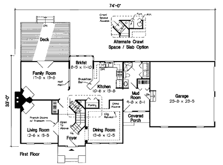 Colonial, Traditional House Plan 24246 with 3 Beds, 3 Baths, 2 Car Garage First Level Plan