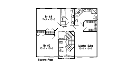 Colonial, Traditional House Plan 24246 with 3 Beds, 3 Baths, 2 Car Garage Second Level Plan