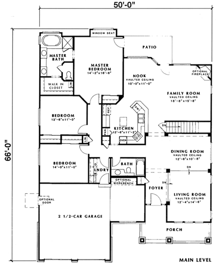One-Story, Traditional House Plan 24256 with 3 Beds, 2 Baths, 3 Car Garage First Level Plan