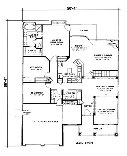Bungalow, Craftsman, One-Story, Traditional House Plan 24257 with 3 Beds, 2 Baths, 2 Car Garage First Level Plan