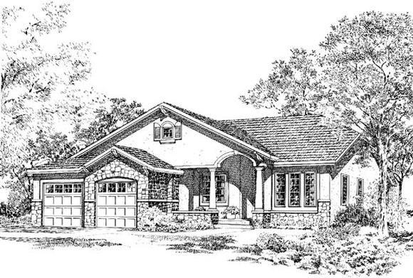 Bungalow, Craftsman, Mediterranean, One-Story, Traditional House Plan 24258 with 3 Beds, 2 Baths Elevation